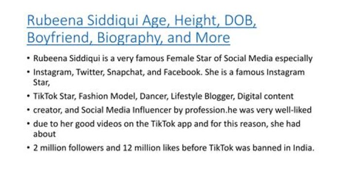 Rubeena Siddiqui Height, Weight, Net Worth, Age, Birthday, Wikipedia, Who, Nationality, Biography